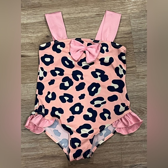 Leopard Print Kids Swimwear - Pink and Black - Picture 1 of 3
